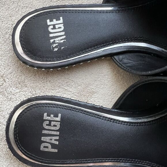 Paige Alia Black Leather Mule Slide Flats Women 7 Silver Stud Pointed Toe Casual - Picture 12 of 15